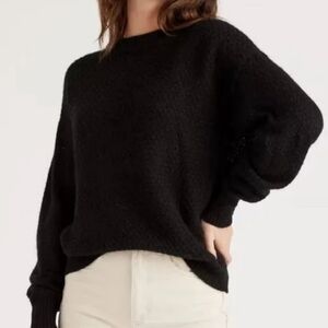 Quince Baby Alpaca Wool Diamond Stitch Crew Neck Sweater  Black Size XL